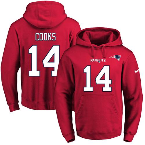 Nike Patriots #14 Brandin Cooks Red Name & Number Pullover NFL Hoodie - Click Image to Close